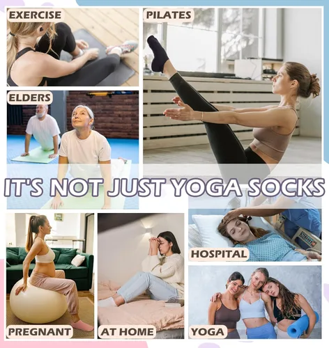 Vista 4 de Bevigorio Calcetines de agarre de pilates, calcetines de yoga con agarres para mujer, calcetines de ballet con agarre antideslizante