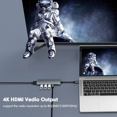 Vista 3 de Hub USB C, HUBFINDER 9 en 1 USBC a HDMI con 4K, entrega de energía de 100 W, 3 puertos de datos USB 3.0 y USB-C de 5 Gbps, lector de tarjetas SD/TF