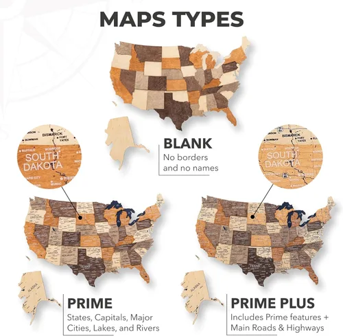 Vista 51 de Enjoy The Wood Mapa de Madera de Estados Unidos Lugares Visitados - Rastreador de Viajes de Mapa 3D de Estados de EE.UU. Decoración de Pared