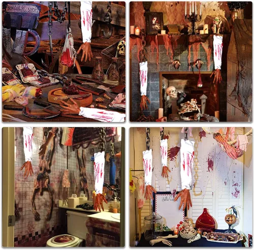 Vista 4 de Bimkole Brazo humano falso para Halloween, manos de brazo humano falsas, broma de terror severa, accesorios espeluznantes para casa embrujada