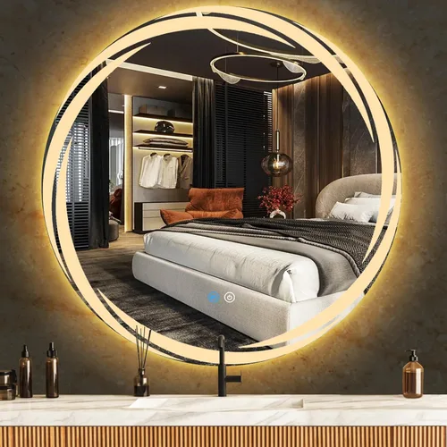 Vista 8 de Espejo iluminado redondo giratorio único de 20 pulgadas para baño, hotel, maquillaje, pared, LED, redondo, espejo de tocador con luces, memoria