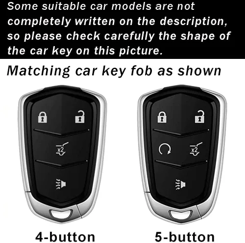 Vista 2 de ontto Funda de cuero de 4 botones compatible con Cadillac Smart Remote Key Shell Metal Key Case para SRX XT4 XT5 XT6 CTS CT6 ATS XTS Accesorios Negro