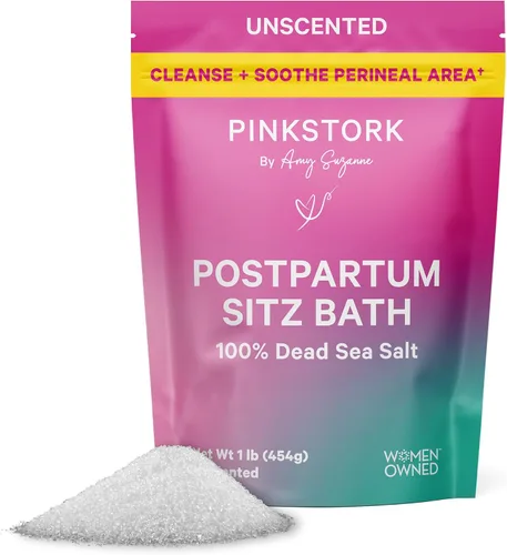 Pink Stork Sal del mar muerto para el cuidado y limpieza perineal, recuperación posparto, artículos esenciales para el parto y el parto, propiedad