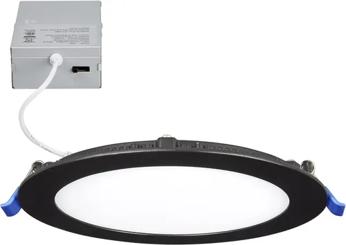 Maxxima Foco LED empotrable ultrafino de 6 pulgadas con caja de conexiones, borde negro, 5 CCT seleccionables a color