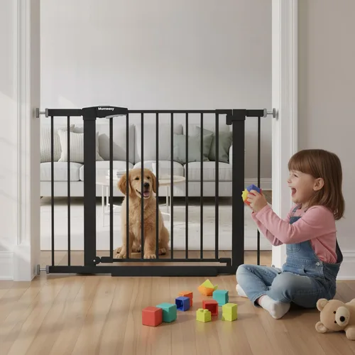 Puerta de bebé para escaleras, puerta de perro montada a presión de 29.7-40.6 pulgadas, puerta de seguridad de cierre automático para niños