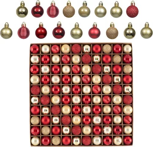 Vista 7 de Valery Madelyn Juego de 100 mini adornos de Navidad para decoración de árbol de Navidad, bolas de Navidad inastillables de cobre azul y oro, adornos