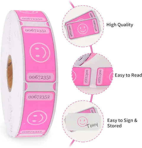Vista 2 de L LIKED Rollo de Boletos de Rifa Smile, Cada Boleto 1''x2'', para Eventos, Entrada, Recompensa de Clase, Recaudación de Fondos y Premios, 1000 Rosa