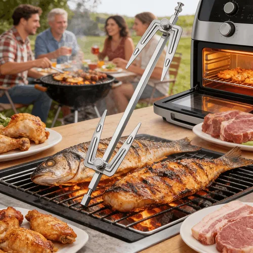 Vista 2 de Tenedor de freidora de aire de acero inoxidable y tenedor de parrilla para barbacoa, cocina en casa, al aire libre, camping