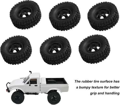 Vista 3 de plplaaoo Ruedas de coche RC, ruedas y neumáticos de vehículos RC, neumáticos de goma RC con cubo de rueda de aleación de aluminio para WPL C14 C24