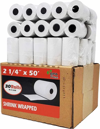 Vista 2 de (10 unidades x 3) papel térmico de 2 1/4 x 50 pulgadas (30 rollos) para Verifone Vx520, Ingenico ICT220, Clover Flex, Clover Mini, Terminal