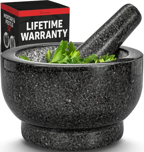 Vista 8 de PriorityChef - Juego grande de mortero y mortero, 2 tazas, cuenco de mortero de granito 100% natural y molinillo de piedra de mortero, cuenco