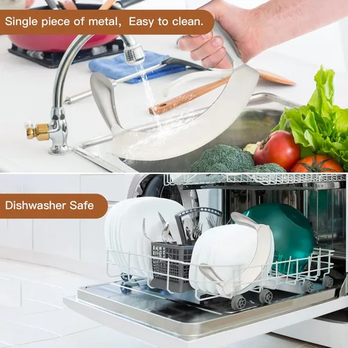 Vista 7 de Cuchillo Mezzaluna de 8.7 pulgadas con tabla de cortar de madera, cortador de ensalada de acero inoxidable, cortador de pizza, cuchillo basculante