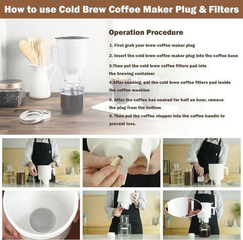 Vista 3 de Filtros de café reutilizables compatibles con Toddy Cold Brew Maker – Filtros y tapones lavables para sistema de preparación fría, funciona