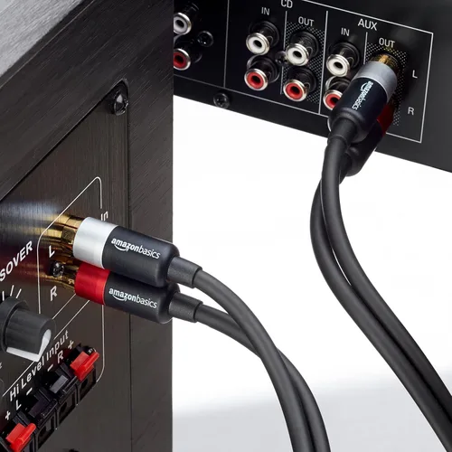 Vista 8 de Amazon Basics Cable de audio RCA de 2 contactos para amplificador, altavoces activos o subwoofer con conectores chapados en oro, 1,2 m, negro