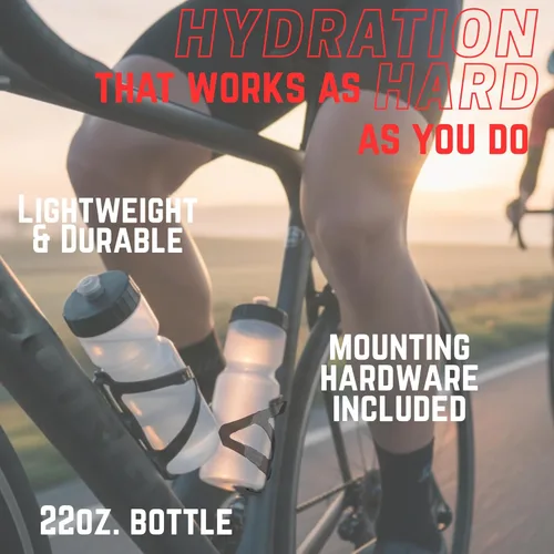Vista 5 de Bike Water Bottle Holder & Bottle Combo – 2-Pack 22 oz Sports Squeeze Bottles with Pull Top Cap & Easy-Install Bike Cage – Made in USA – 50 Strong