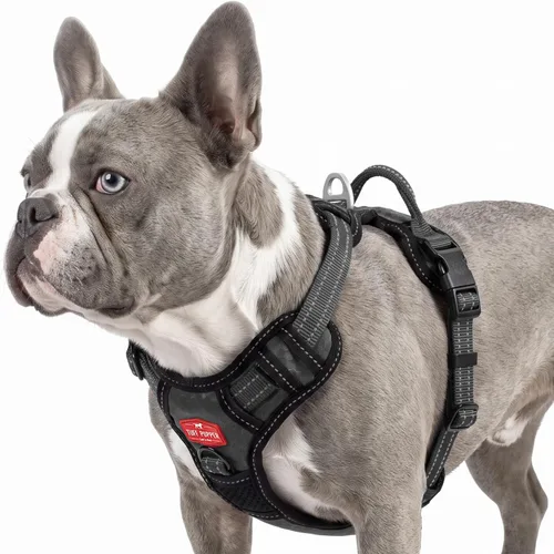 Vista 9 de Tuff Pupper Arnés para perro sin tirones, chaleco resistente para mascotas, clips para correa delantera y trasera, mango de seguridad fuerte Negro