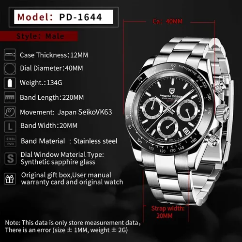 Vista 4 de Pagani Design Reloj de pulsera analógico de cuarzo de acero inoxidable completo para hombre, Daytona Homage de lujo, impermeable, reloj de pulsera