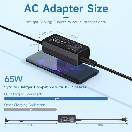 Vista 5 de Syfrufo Cargador de 65 W compatible con JBL Xtreme 2, cable de alimentación de 19 V para Extreme 1/2, Boombox portátil inalámbrico Bluetooth