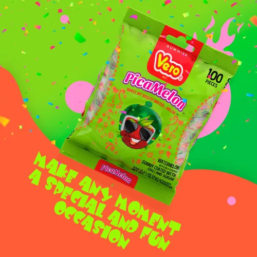 Vista 7 de Dulces Vero Vero Pica Sandía Chili Gomitas Mexicanas Sabor Sandía, 100 Piezas, 1 LB, 5.15 OZ
