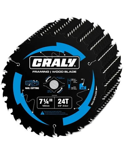 Vista 11 de CRALY Hoja de sierra circular de 6-1/2 pulgadas y 24 dientes para corte de madera, eje de 5/8 pulgadas, punta de carburo, corte fino, Black Ice™