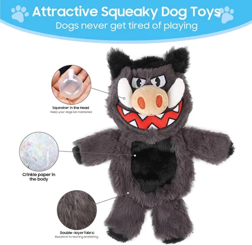 Vista 4 de Bzonsmart Paquete de 5 Juguetes Chirriantes para Perros. Juguetes de Masticación de Peluche Resistentes para Perros. Juguetes Interactivos