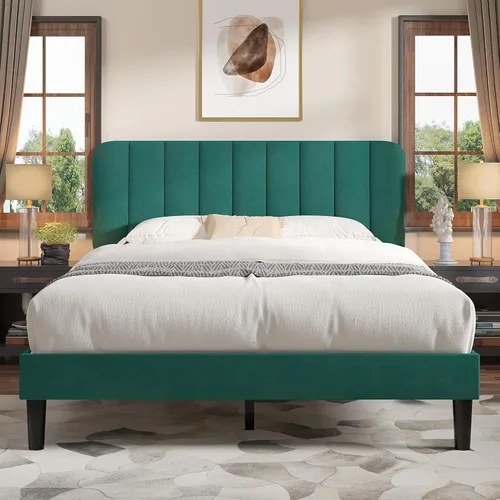 Vista 25 de VECELO Marco de Cama Tapizada Tamaño Full con 4 Cajones y Cabecero, Marco de Cama Plataforma de Almacenamiento de Terciopelo, Soporte de Listones