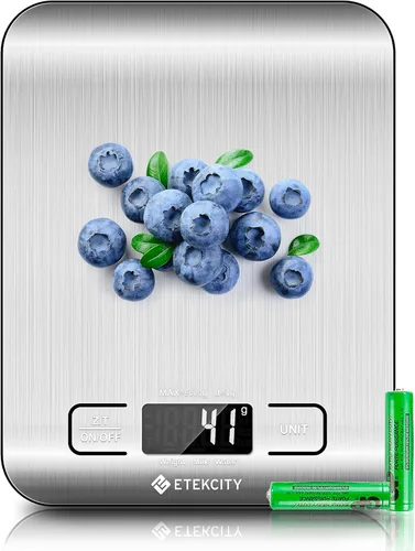 Vista 5 de Etekcity Báscula digital de cocina, 11 libras/0.00 oz, acero inoxidable plateado, pantalla LCD, apagado automático, función de tara, cuenco