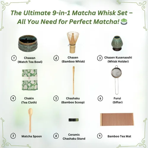 Vista 3 de Annie & Mia Design Juego de batidor de matcha (9 piezas), el juego de té matcha japonés incluye cuenco de matcha de cerámica, batidor de matcha