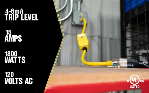 Vista 6 de Woods 2817 Jacket Contractor Grade SJTW Cable de extensión súper flexible con Gfci en línea y extremo aligerado 3 12 Awg 15 A 1-Outlet Amarillo