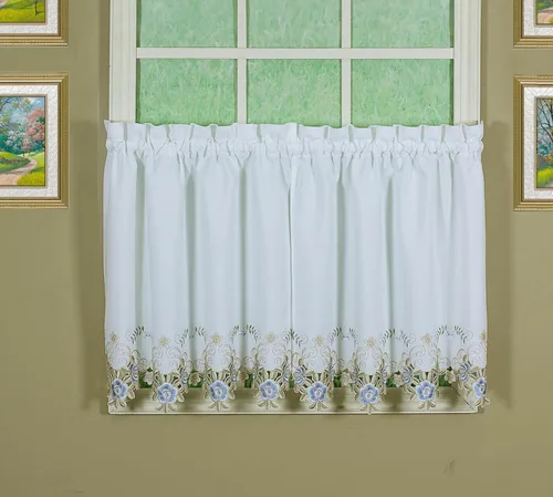 Vista 18 de Today's Curtain Verona cenefa bordada inversa, 14 pulgadas, negro/rosa, 60 pulgadas de ancho x 14 pulgadas de largo