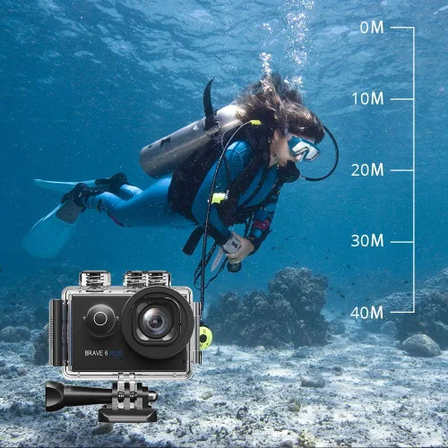 Vista 5 de AKASO Brave 6 Plus Native 4K30FPS 20MP Cámara de acción WiFi con pantalla táctil EIS 4X Zoom Control de voz Control remoto Cámara submarina de 131
