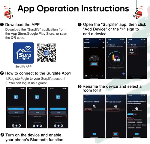 Vista 7 de Ollny Luces de Navidad Inteligentes 66 Pies 200 LEDs, Luces de Árbol de Navidad que Cambian de Color Controladas por App y Control Remoto, Cadena