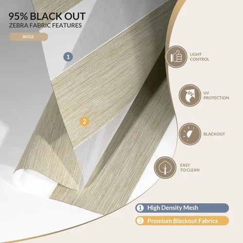 Vista 4 de Boolegon Persianas de cebra motorizadas con control remoto, persianas enrollables de cebra para ventanas con 95% de oscurecimiento, persianas