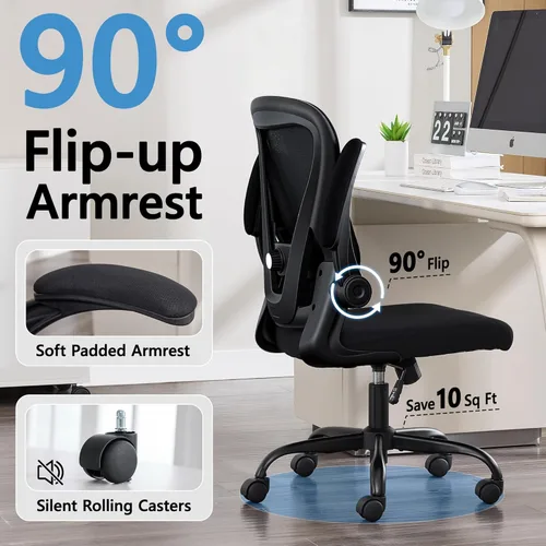 Vista 6 de Office Chair, Ergonomic Office Chair with Back Support, Comfy Home Office Desk Chairs with Lumbar Support & Flip-up Armrests, 330LBS Mesh Computer