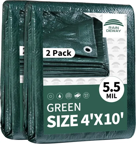 Vista 80 de RAINDEWAY Tarps 7x7 pies (paquete de 2) - 5.5 mil, cubierta de lona de polietileno impermeable multiusos con ojales de metal y bordes reforzados