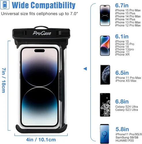 Vista 2 de ProCase Paquete de 2 bolsas impermeables para teléfono, funda submarina para teléfono de hasta 7 pulgadas, bolsa seca para iPhone 17 Air 16 15 14 13