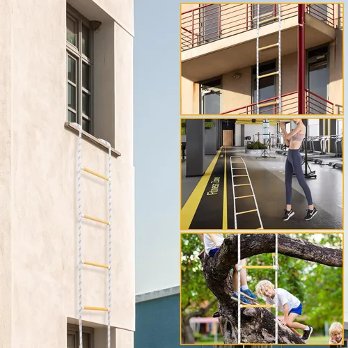 Vista 6 de Escalera de escape de incendios de 2 pisos, escalera de cuerda de emergencia resistente al fuego con 2 ganchos para ventana del segundo piso