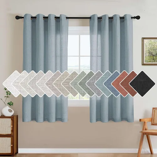 Vista 66 de H.VERSAILTEX - Elegantes cortinas de lino natural mezclado, eficientes energéticamente, con filtro de luz, textura de lino, paneles para ventana