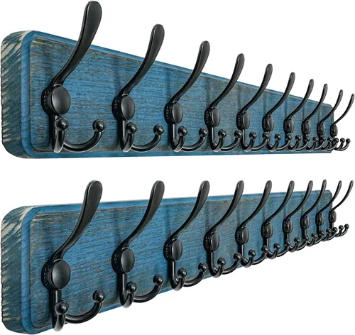 Vista 43 de Dseap Perchero de pared – Resistente 38-1/4 pulgadas de largo, con 10 tri-ganchos personalizados reforzados, colgador de pared de madera maciza