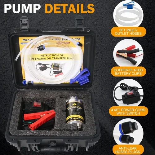 Vista 4 de MILADO 12V 100W Oil Change Extractor Pump, Electric Engine Oil Transfer Pump for Engine/Transmission/Gear Oil with Portable Case (Engine Oil Pump-N)
