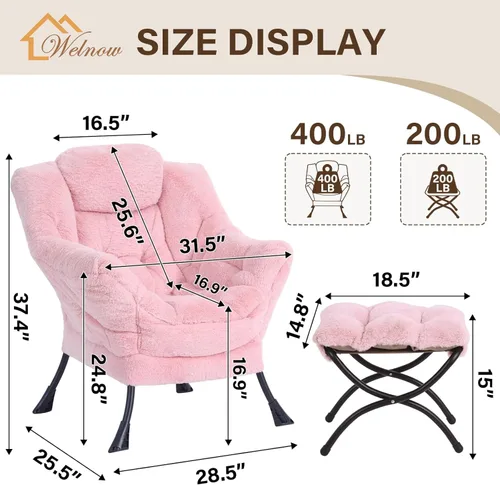 Vista 92 de Welnow Silla Lazy con otomana, moderna silla de descanso con reposabrazos y un bolsillo lateral, sillón para sofá de ocio, sillón de lectura