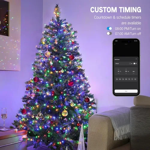 Vista 7 de BrizLabs - Luces de Navidad inteligentes, 100 luces LED que cambian de color, 33 pies, control por aplicación/voz, luces de árbol de Navidad