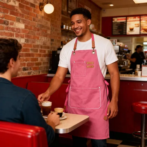 Vista 9 de Chef Aprons with Large Pockets for Women Men, Cotton Canvas Cross Back Water Repellent Work Apron with Adjustable Straps for Size M-XXL (Green+Pink)