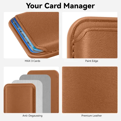 Vista 4 de Amzone Tarjetero de Cuero RFID Magnético Más Fuerte Compatible con Mag-Safe para iPhone 16 Series, Accesorios Mag-Safe que se Adhieren a las Series
