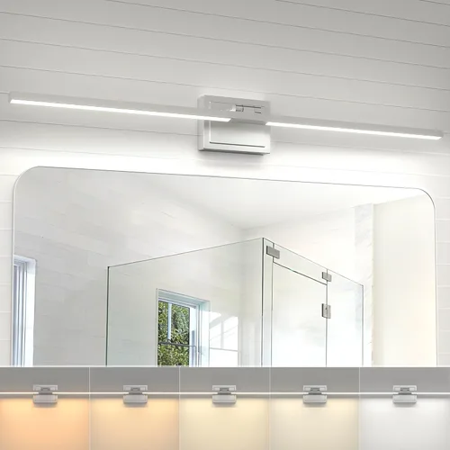 Vista 16 de NIORSUN Lámpara de baño moderna de 15.7 pulgadas, 20 W, 5CCT, regulable, luces LED negras sobre el espejo, luces de tocador para baño, espejo