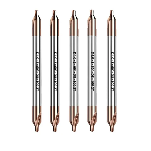 Vista 3 de 5Pcs Double End Solid Carbide Center Drills for Steel use, Combined Pilot Drill and 60° Countersink (0.4mm Dia x 4mm Shank, 50mm OAL)