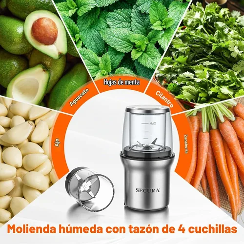 Vista 5 de Secura Molinillo de café eléctrico, molinillo de especias, cuencos de vidrio dobles para molienda húmeda y seca