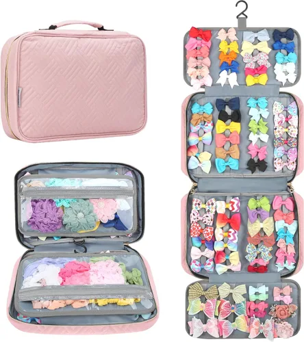 MICOM Bolsa de Almacenamiento Colgante para Accesorios de Cabello - Organizador para Moños, Pinzas, Diademas, Scrunchies y Lazos de Niñas - Estuche
