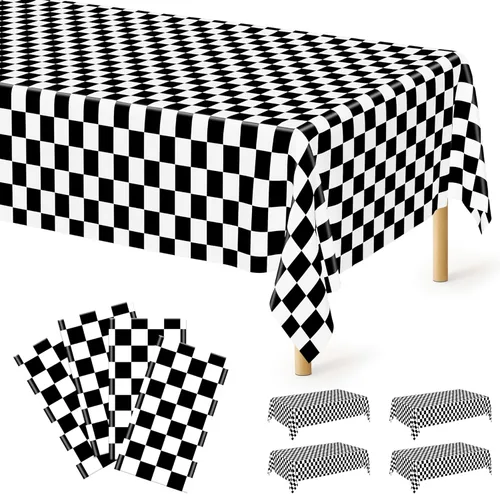 Vista 51 de QZYL 4 manteles de picnic con fundas de banco, manteles de plástico negro, 54 x 108 pulgadas, fundas rectangulares desechables impermeables
