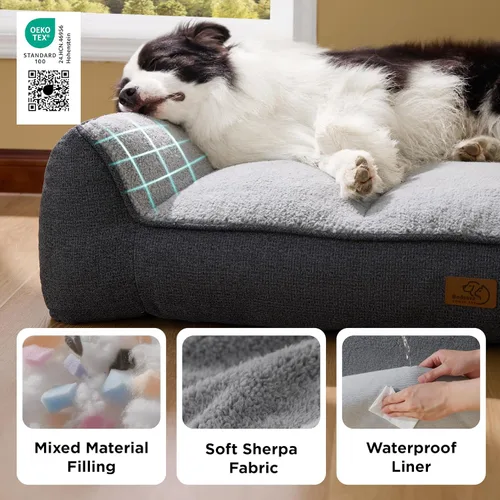 Vista 5 de Bedsure Camas ortopédicas para perros de tamaño grande, cama extra gruesa de apoyo para perros grandes con funda impermeable lavable, sofá cama